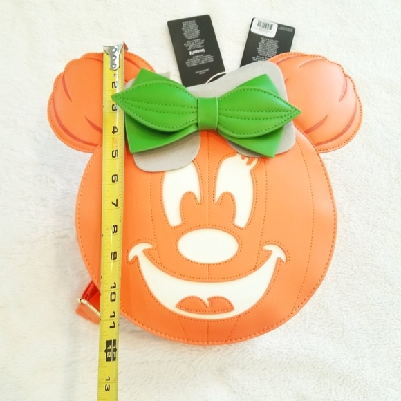 Loungefly Disney Glow Face Minnie Pumpkin Double Strap Backpack Purse Halloween - Picture 10 of 15